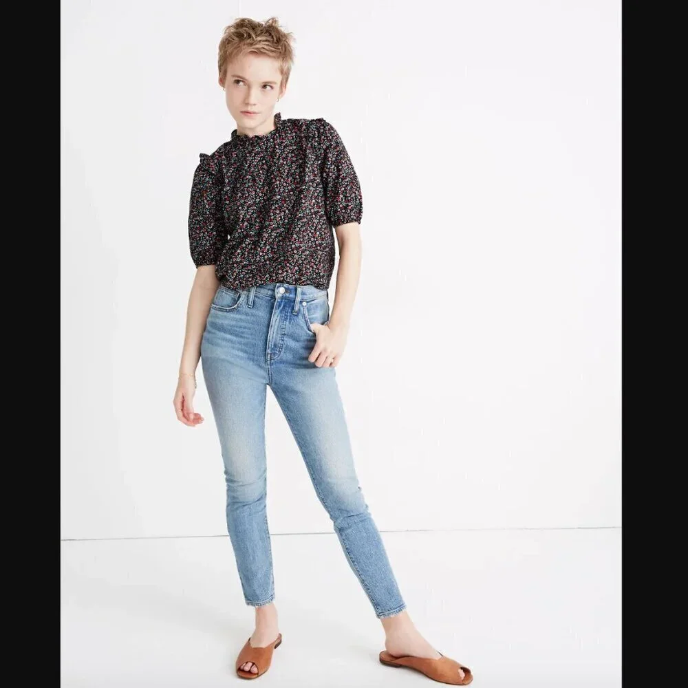 Madewell Puff-Sleeve Ruffle Top in Fieldwalk Floral S